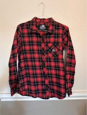 Lurking Class by Sketchy Tank Flannel Shirt Womens Medium Plaid Skull Butterfly